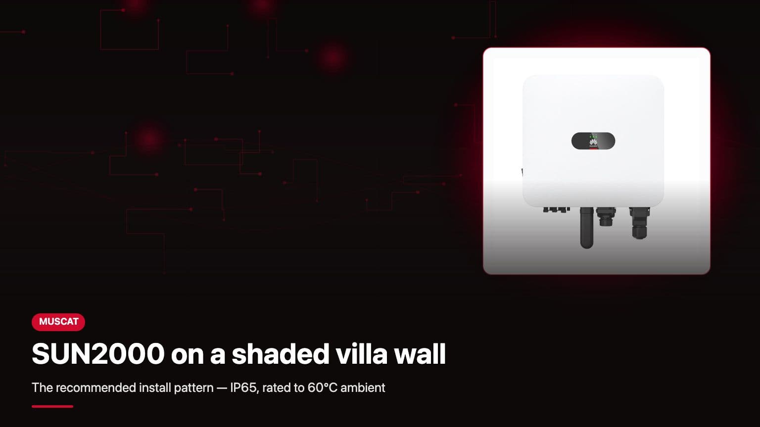 Huawei SUN2000-8KTL-M1 inverter mounted on a shaded wall of an Omani villa in Muscat
