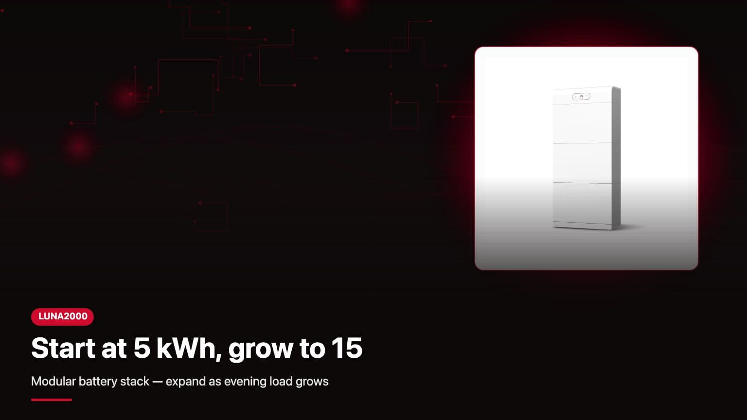 LUNA2000-10-S0 modular battery stack mounted next to a Huawei SUN2000 hybrid inverter